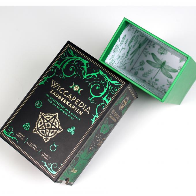Rigid Sliding Box Paper Packaging With Tray And Green Foil Stamping For Magic Cards 1