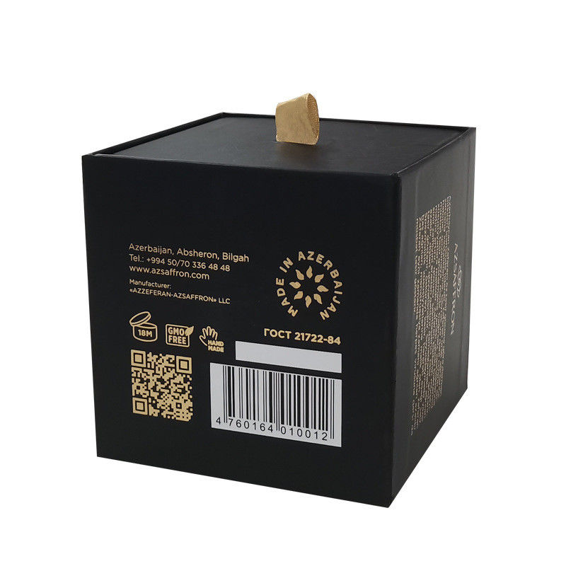 Creative Black Scented Rigid Candle Boxes With Golden Paper Custom Printing