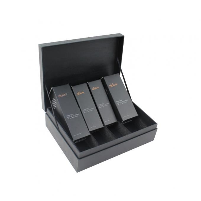 Black Magnetic Lid Cosmetic Gift Boxes For Luxury Skincare Product Sets Packaging 1