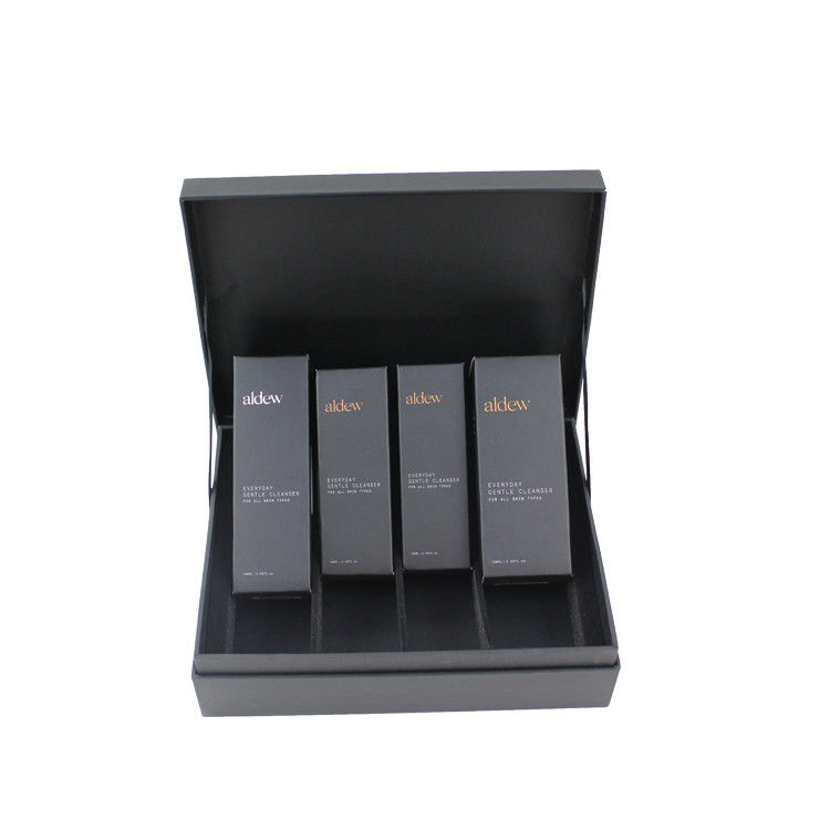Black Magnetic Lid Cosmetic Gift Boxes For Luxury Skincare Product Sets Packaging