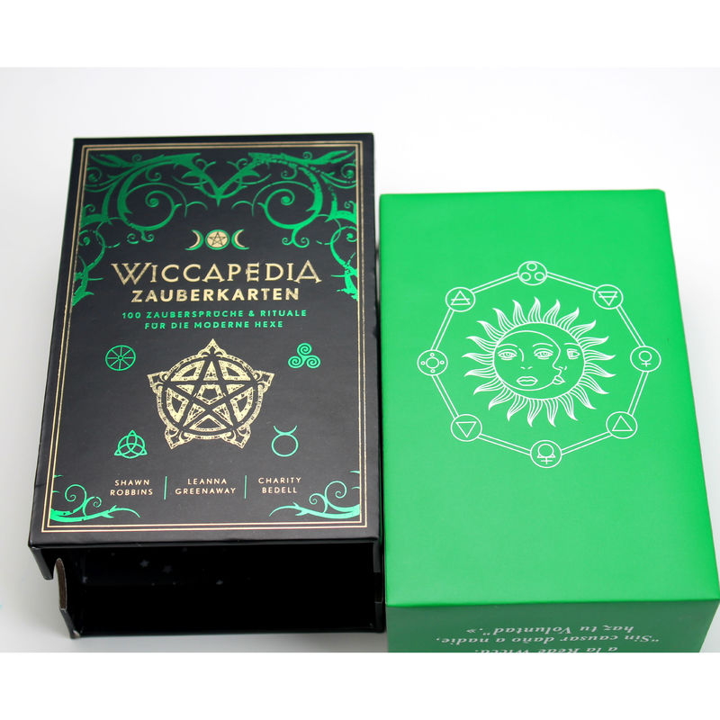 Rigid Sliding Box Paper Packaging With Tray And Green Foil Stamping For Magic Cards