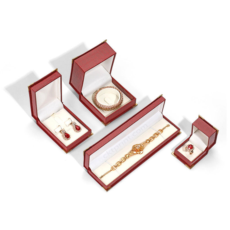 Unique Jewelry Bracelet Earring Box With Red Crocodile Texture Leather