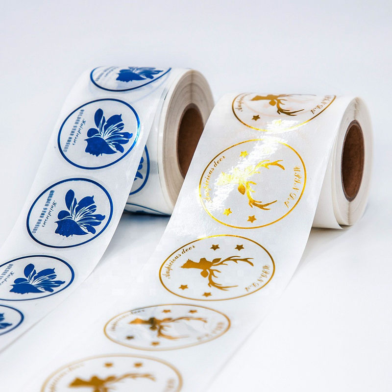 Transparent Waterproof Round Label Stickers Printing With Silver Golden Foil Text