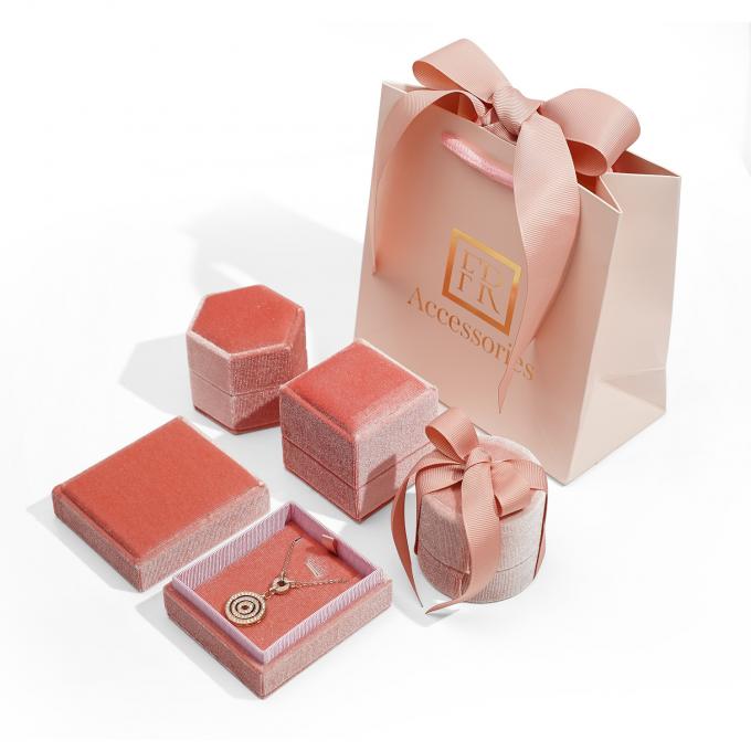 Ring Jewelry Velvet Custom Packaging Box With Ribbon Gift Pack 3