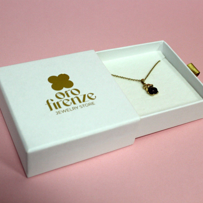 Jewelry Packaging Box For Necklace , Custom Cardboard Paper Drawer Box With Ribbon