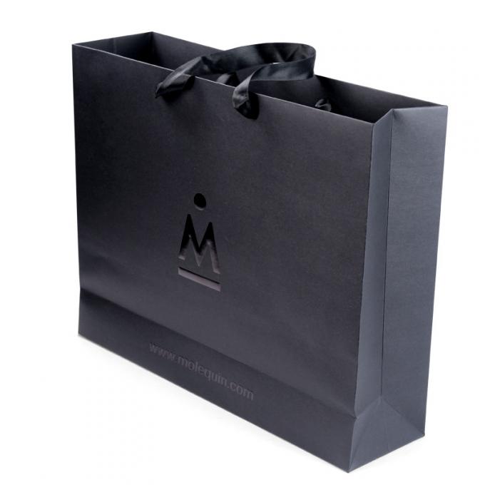 Custom Black Paper Shopping Bags With Ribbon Handles  Stylish Product Packaging Box Design 3