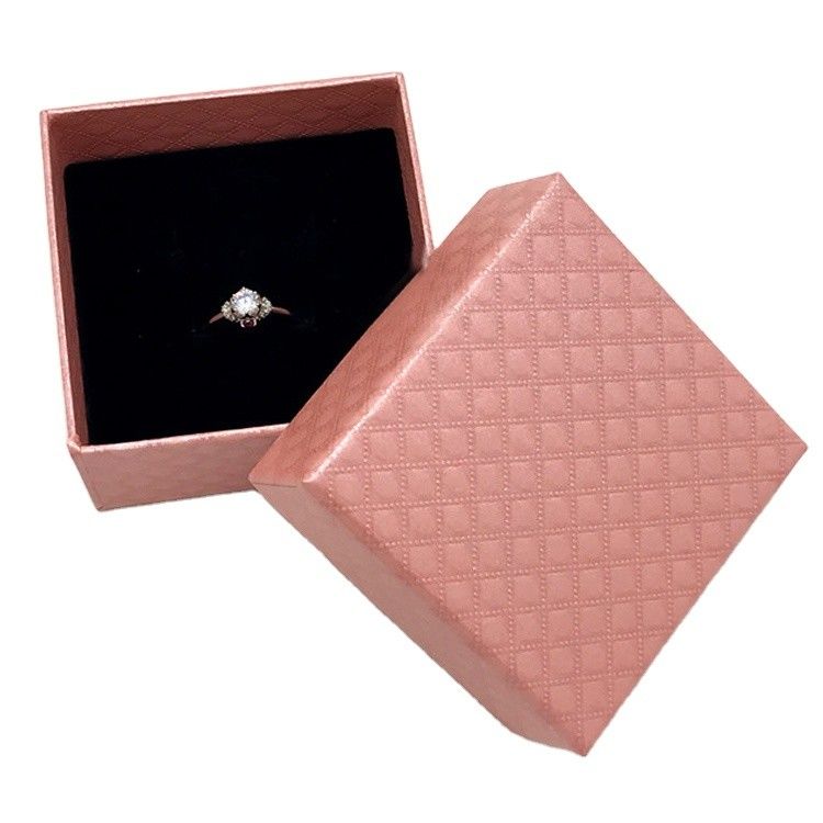 Leather Pink Purple Ring Jewelry Packaging Box With Velvet Foam Insert