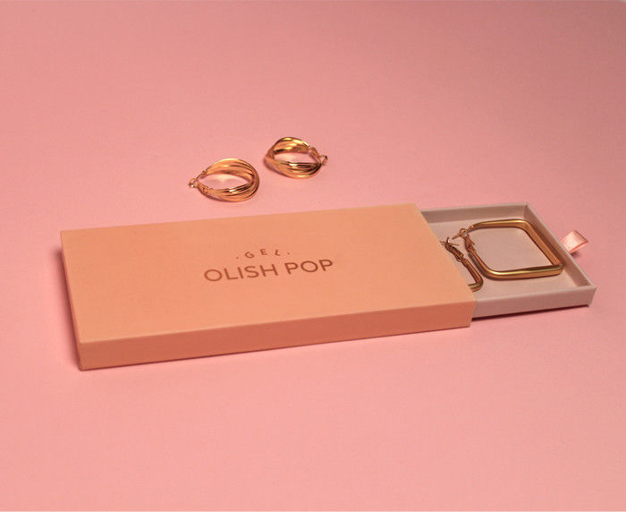 Small Cardboard  Slide Out Jewelry Boxes With Pink And Golden Foil Logo