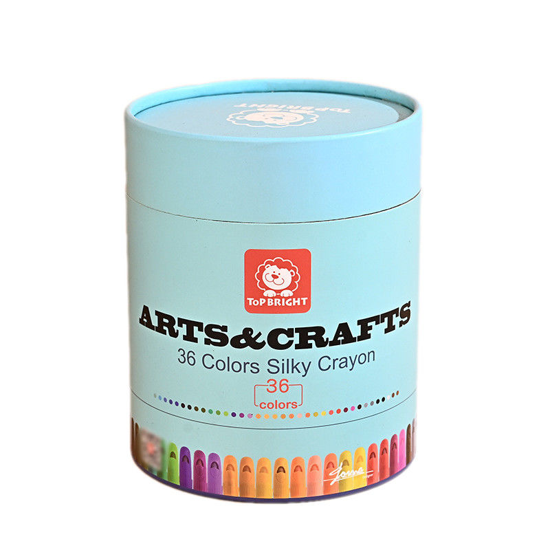 Custom Blue Round Cardboard Storage Box With Lid For 48 Pack Crayon