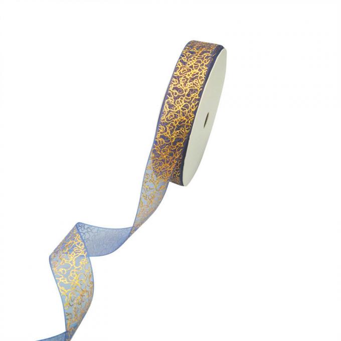 Custom Polyester Christmas Gold Wrapping Ribbon Riased Embossed Printed Rolls 3