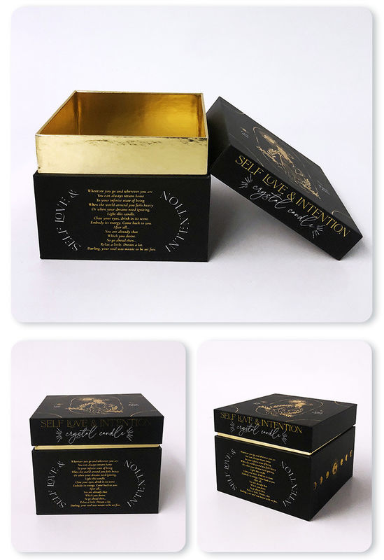 Black Rigid Cardboard Candle Gift Box Packaging With Insert