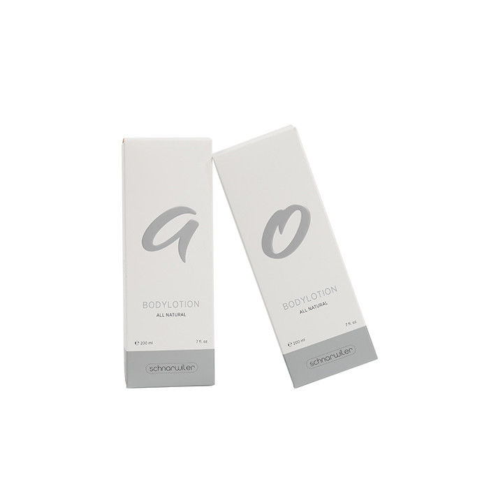 Silver Custom Lotion Box Off White Paper Skincare Packaging With Double Side Printing