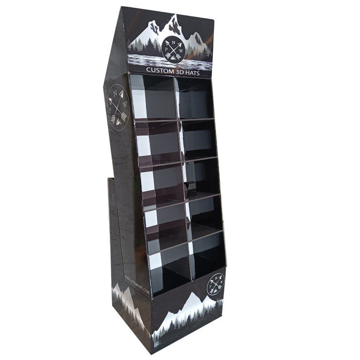 Custom Corrugated Cardboard PDQ Rack Cap Hat Holder Floor Display Stand