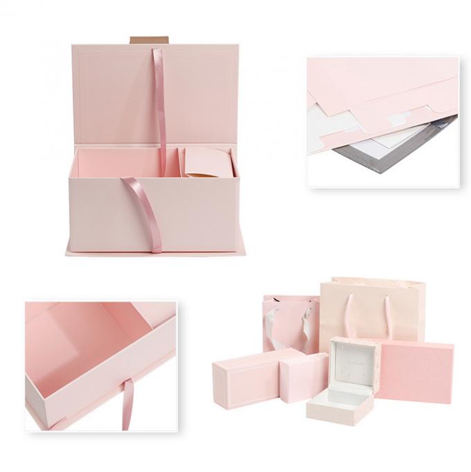 Flowers Pink Foldable Gift Packaging Box With Ribbon Paper Bags 1