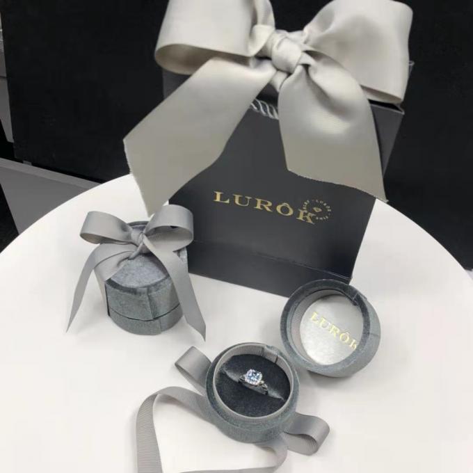 Ring Jewelry Velvet Custom Packaging Box With Ribbon Gift Pack 5