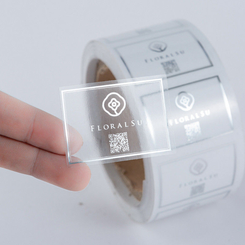 Transparent Waterproof Round Label Stickers Printing With Silver Golden Foil Text