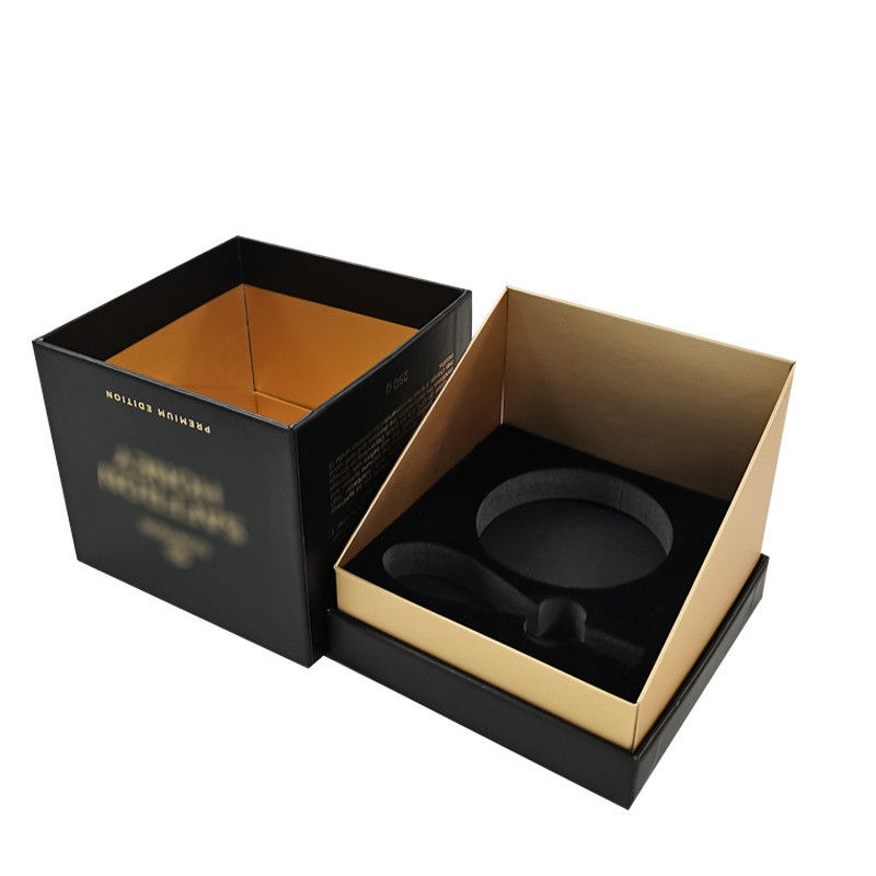 Creative Black Scented Rigid Candle Boxes With Golden Paper Custom Printing