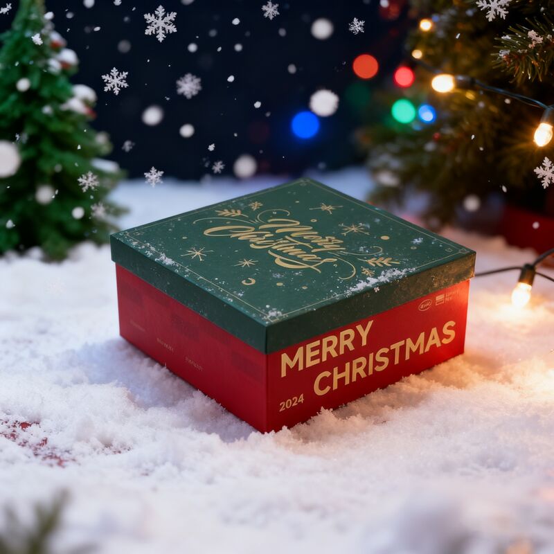 Custom Red Christmas Gift Box with Lid and Base