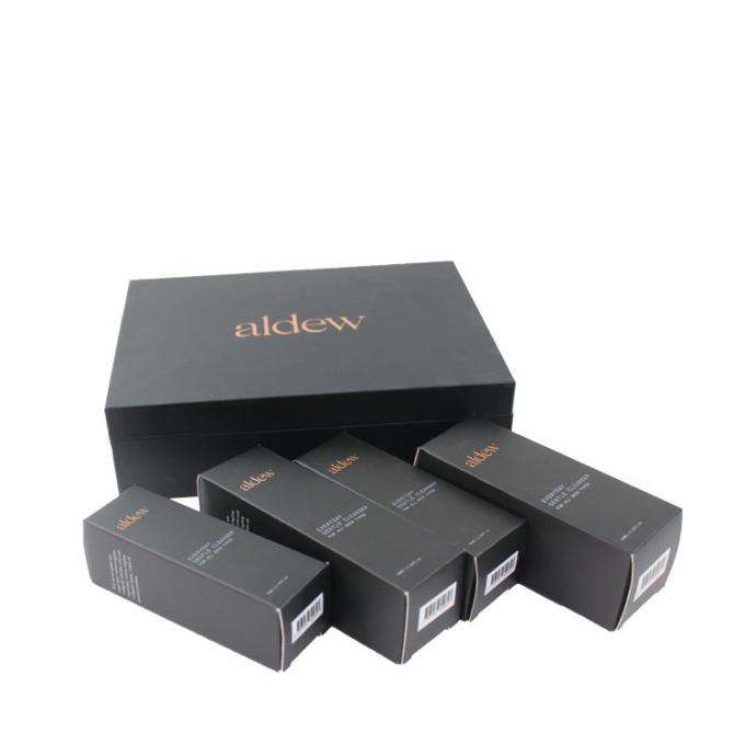 Black Magnetic Lid Cosmetic Gift Boxes For Luxury Skincare Product Sets Packaging 0