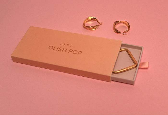 Small Cardboard  Slide Out Jewelry Boxes With Pink And Golden Foil Logo