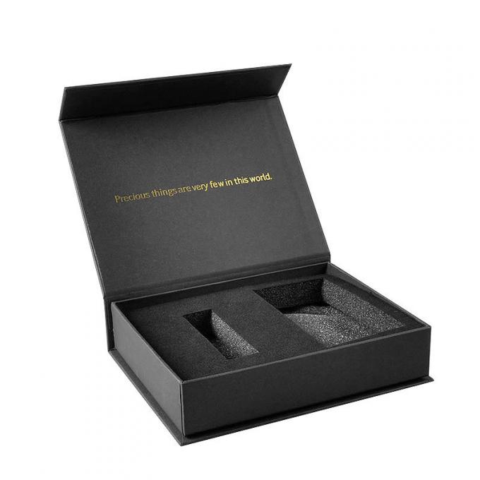 Custom Retail Solid Magnetic Gift Box Black Velvet Foam Inserts 1