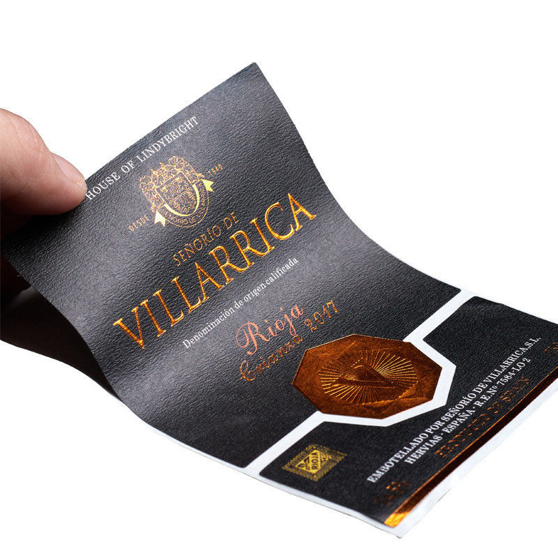 Golden Embossed Logo Luxury Wine Label Stickers With Stencil Tissue Paper