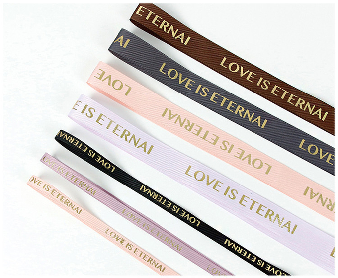 Custom Gift Ribbon With Foil Logo Roll And Different Colors And Width 1