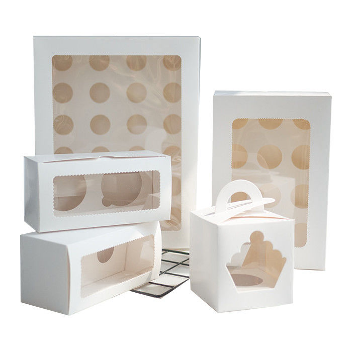 Food Grade White Cake Cardboard Box Trays With Window Hole Holders Insert