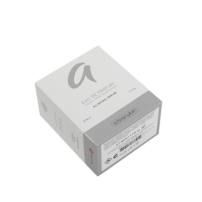 Rigid Cardboard Purfume Packaging Box White Silver Two Pieces