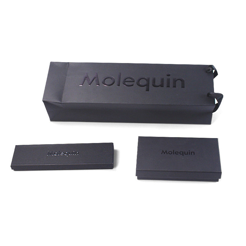 Custom Black Paper Shopping Bags With Ribbon Handles  Stylish Product Packaging Box Design