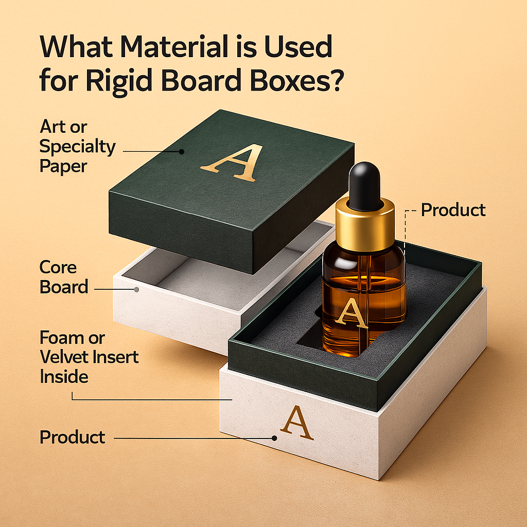 What material is used for rigid board boxes?