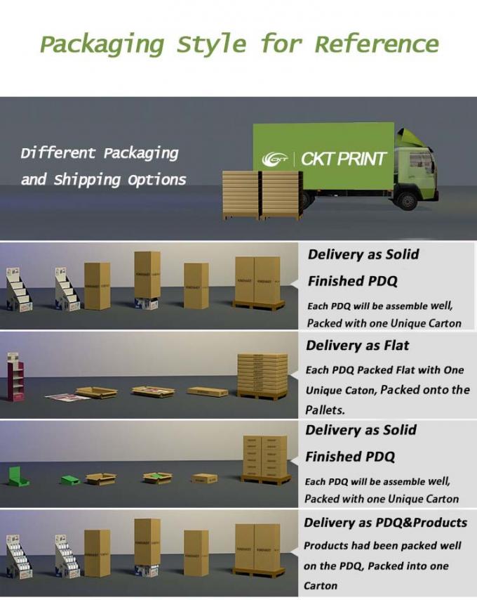Green Cardboard Counter Display Stair Step Display With Plastic Piston Rod 5