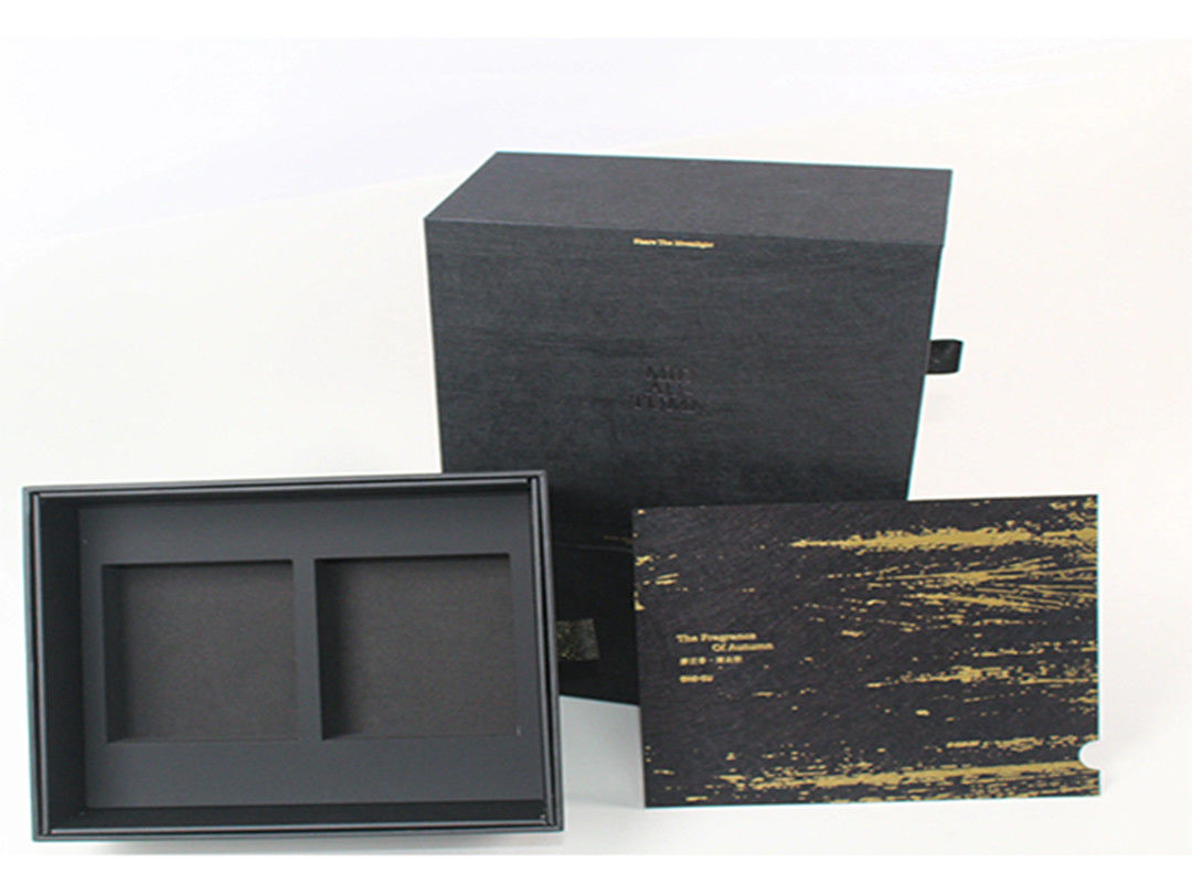 Black Luxury Paper Gift Box Packaging For Cosmetic Lotion Bottles With Foam