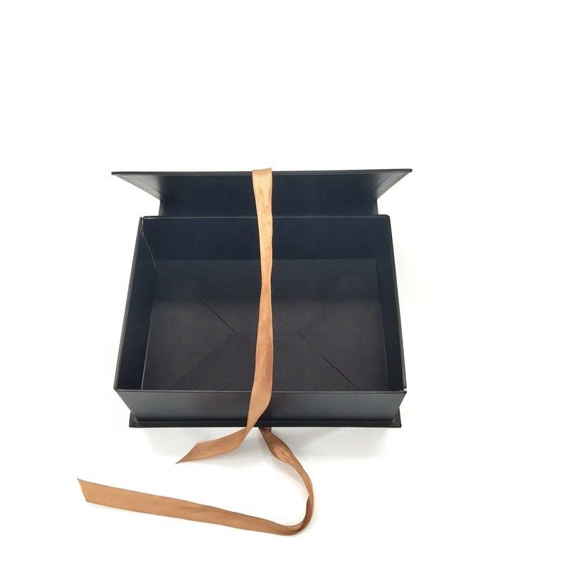 Customized Black Collapsible Gift Box With Ribbon