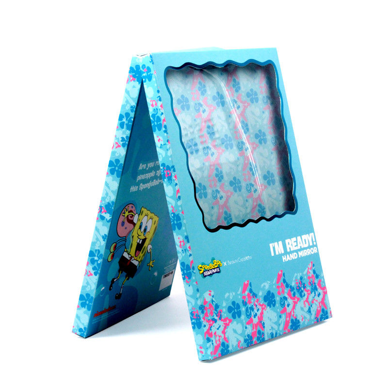 Custom Blue Paper Gift Box Packaging with Clear Window for Cosmetic Mirror