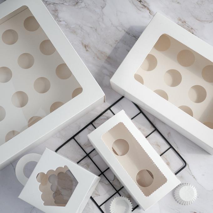 Food Grade White Cake Cardboard Box Trays With Window Hole Holders Insert 0