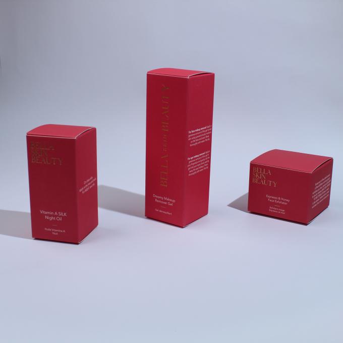 Custom Logo Printed Packaging Skincare Boxes With Solid Red Texture Paper 0