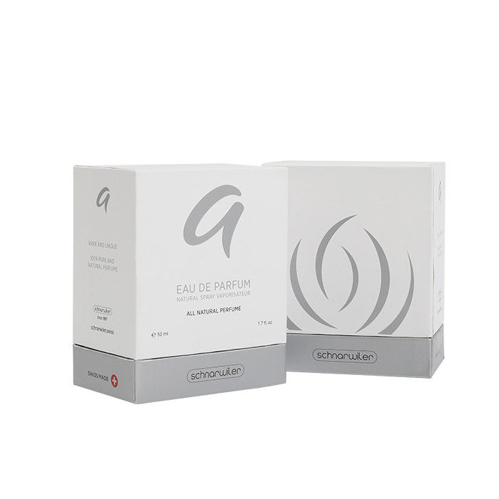 Rigid Cardboard Purfume Packaging Box White Silver Two Pieces