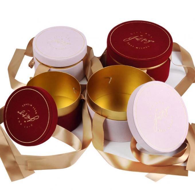 Cardboard Pink Round Packaging Box With Ribbon Wedding Celebration 0