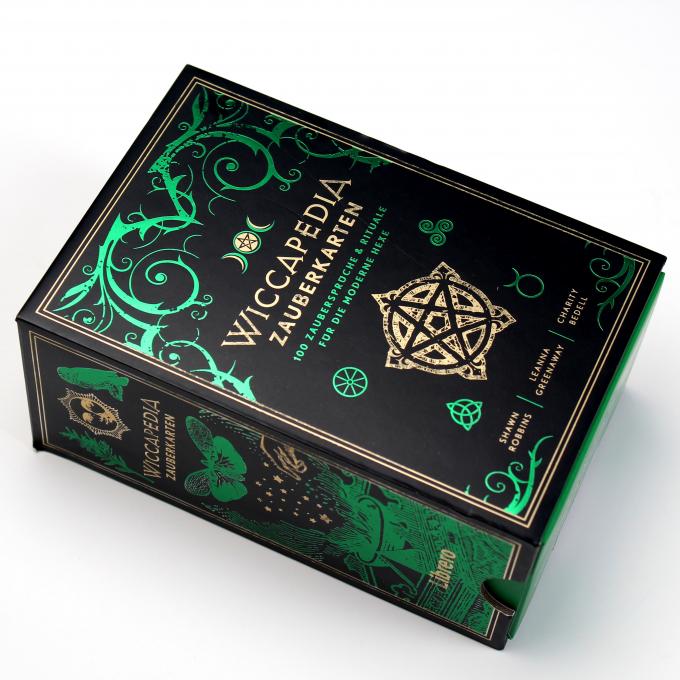 Rigid Sliding Box Paper Packaging With Tray And Green Foil Stamping For Magic Cards 2