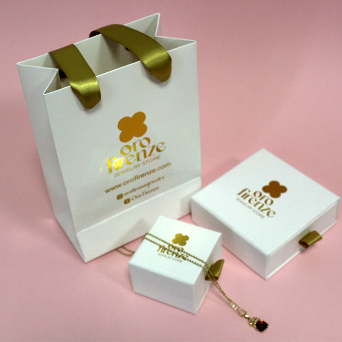 Jewelry Packaging Box For Necklace , Custom Cardboard Paper Drawer Box With Ribbon