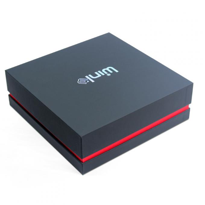 Custom red Cardboard Magnetic Gift Box with Luxury Black Lid Base wholesale 0