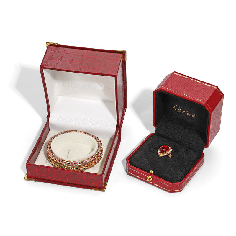 Unique Jewelry Bracelet Earring Box With Red Crocodile Texture Leather
