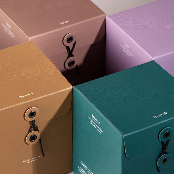 Elegant Rigid Candle Retail Gift Box Colors Eyelets Wrapping