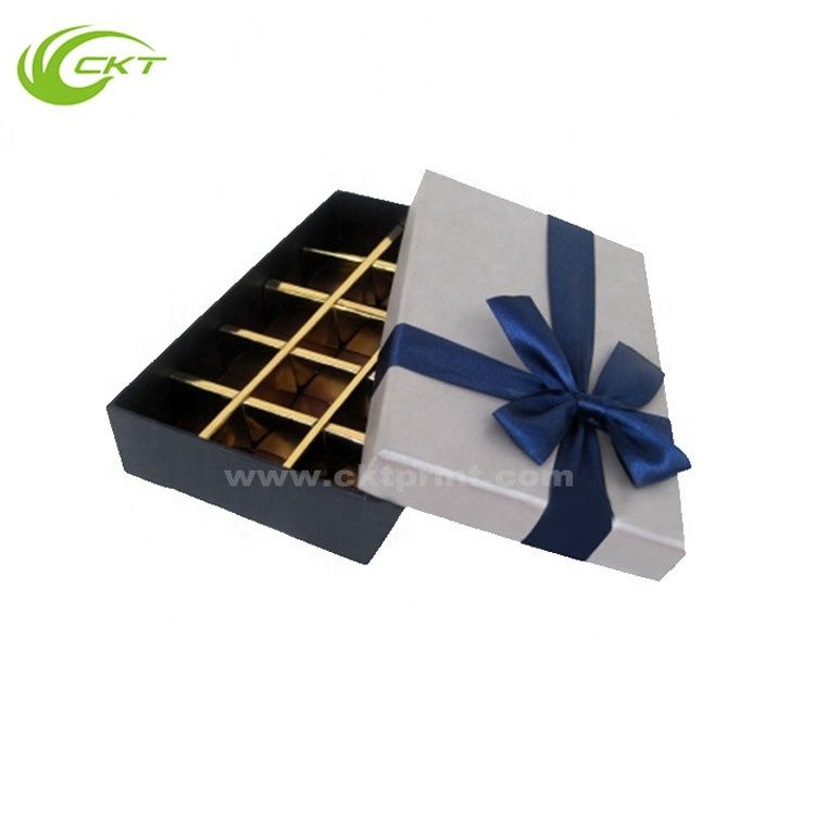 Luxury Chocolate Candy Packaging Gift Boxes With Ribbon , Recycled Paperboard Rectangular Packaging Box