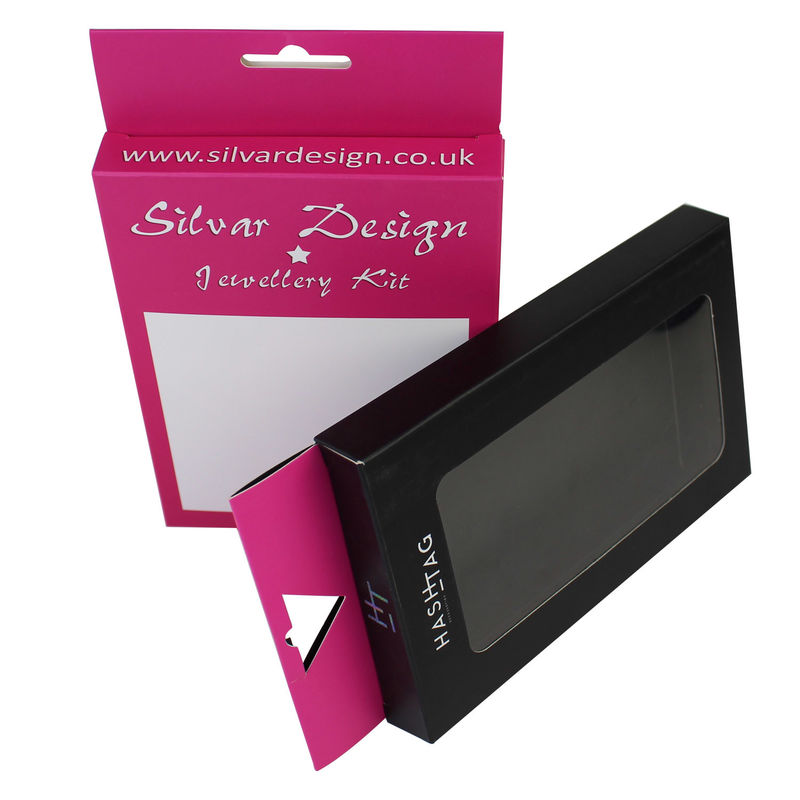 Retail Custom Paper Window Packaging Box Printed Red Black Color With Hagners