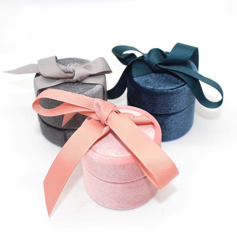 Ring Jewelry Velvet Custom Packaging Box With Ribbon Gift Pack