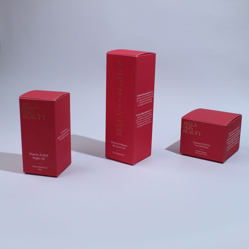 Custom Logo Printed Packaging Skincare Boxes With Solid Red Texture Paper