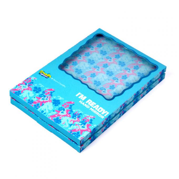 Custom Blue Paper Gift Box Packaging with Clear Window for Cosmetic Mirror 0