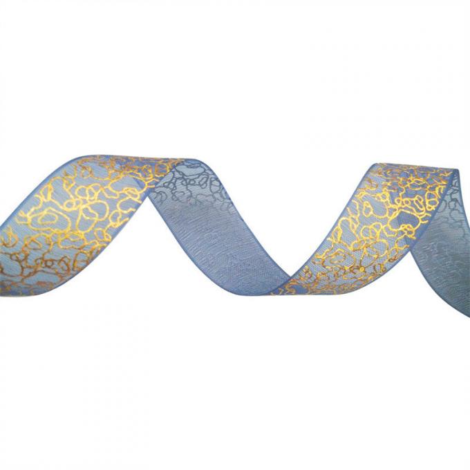 Custom Polyester Christmas Gold Wrapping Ribbon Riased Embossed Printed Rolls 0